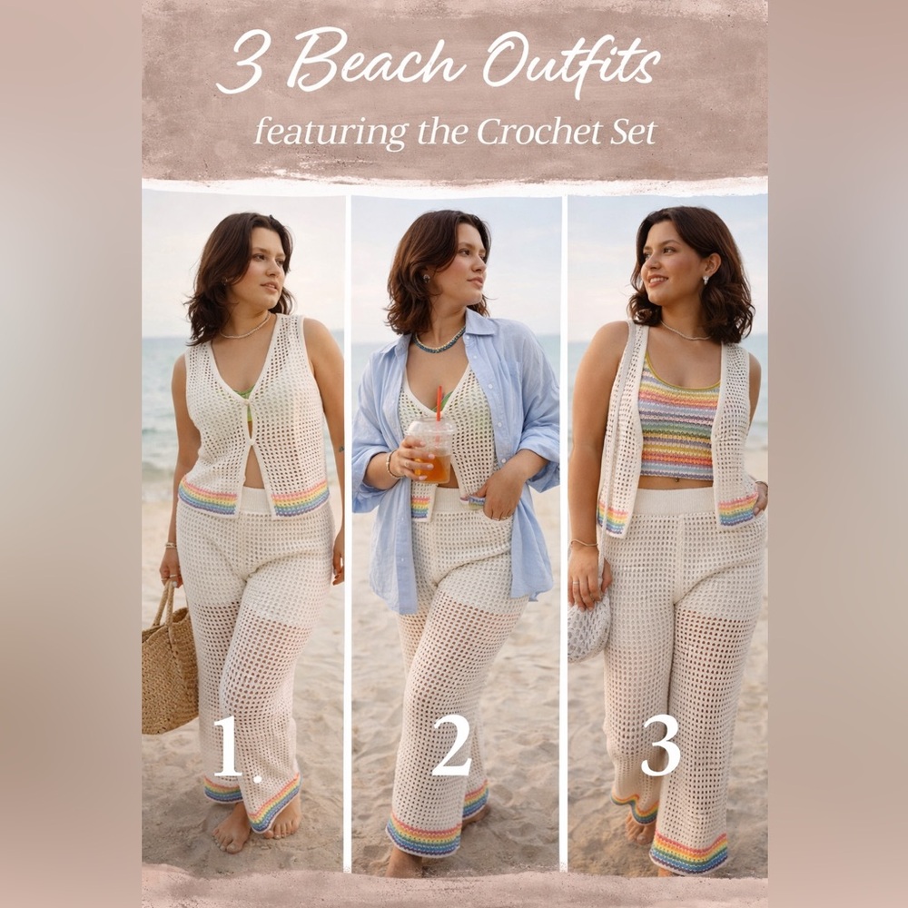 Abercrombie & Fitch White Crochet Vest with Colorful Trim